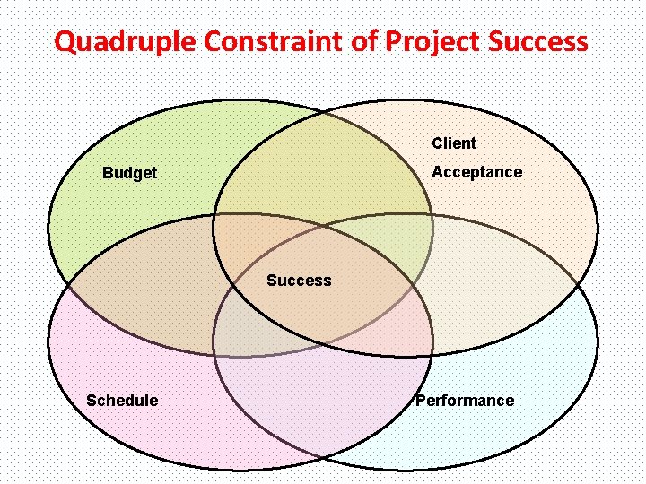 Quadruple Constraint of Project Success Client Acceptance Budget Success Schedule Performance 