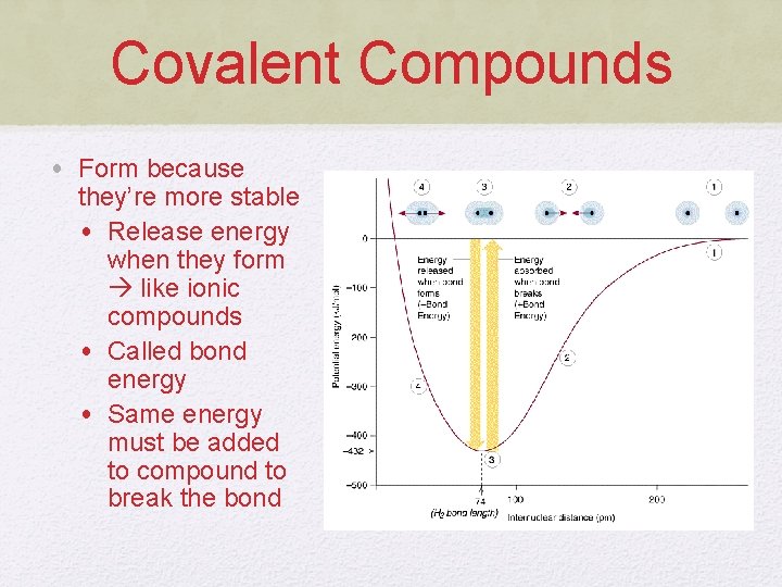 Covalent Compounds • Form because they’re more stable • Release energy when they form