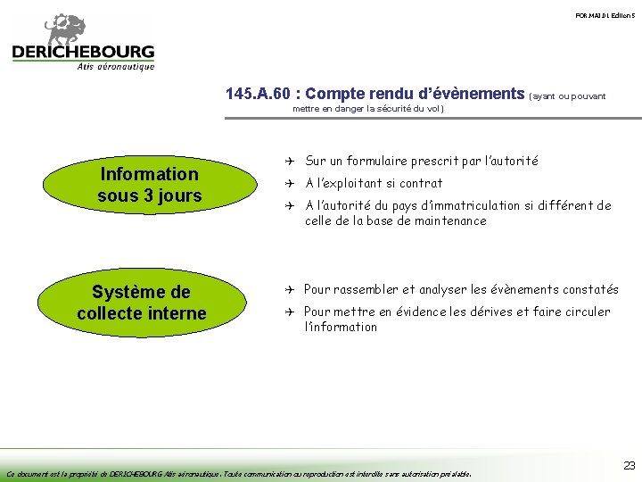 FOR. MAI. 01 Édition 5 145. A. 60 : Compte rendu d’évènements (ayant ou