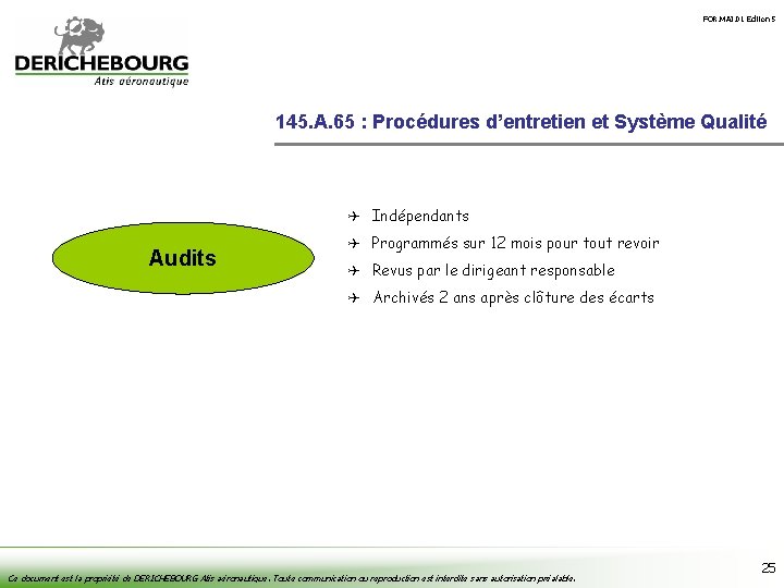 FOR. MAI. 01 Édition 5 145. A. 65 : Procédures d’entretien et Système Qualité