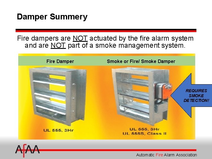 Damper Summery Fire dampers are NOT actuated by the fire alarm system and are