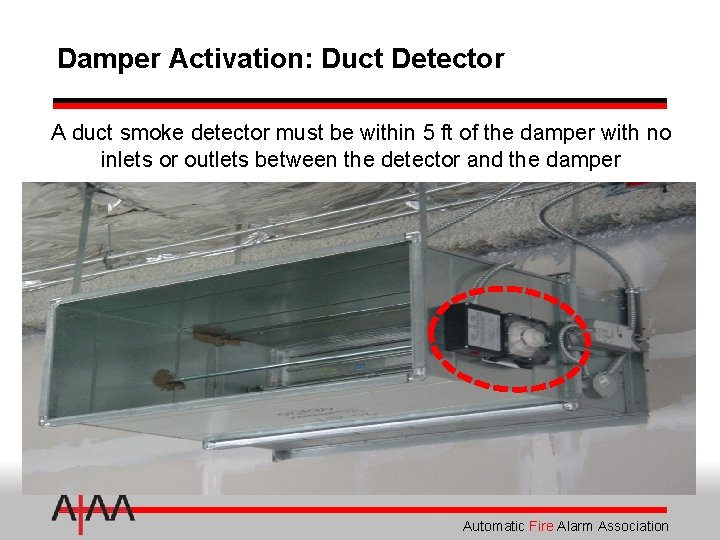 Damper Activation: Duct Detector A duct smoke detector must be within 5 ft of