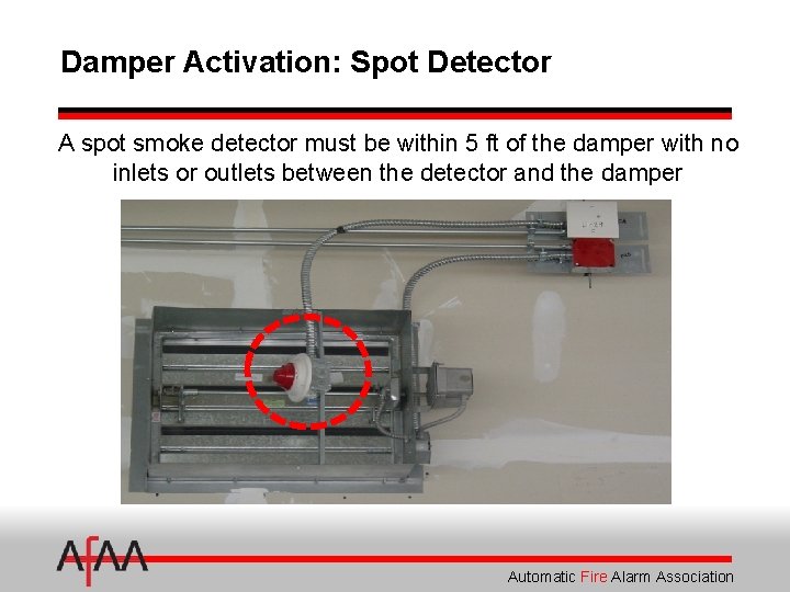 Damper Activation: Spot Detector A spot smoke detector must be within 5 ft of