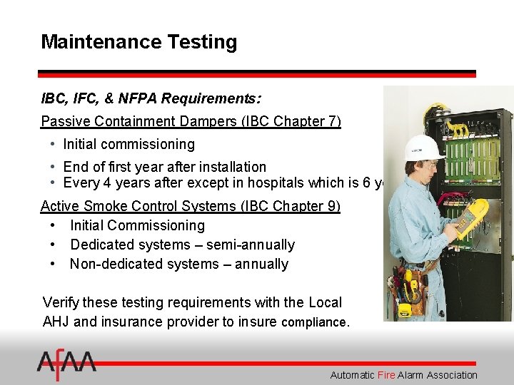 Maintenance Testing IBC, IFC, & NFPA Requirements: Passive Containment Dampers (IBC Chapter 7) •