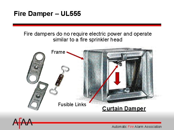 Fire Damper – UL 555 Fire dampers do no require electric power and operate