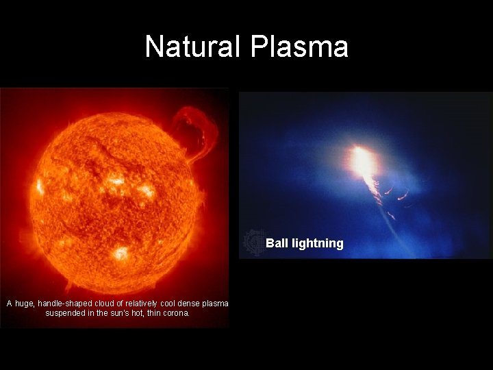 Natural Plasma Ball lightning A huge, handle-shaped cloud of relatively cool dense plasma suspended Natural Plasma Ball lightning A huge, handle-shaped cloud of relatively cool dense plasma suspended