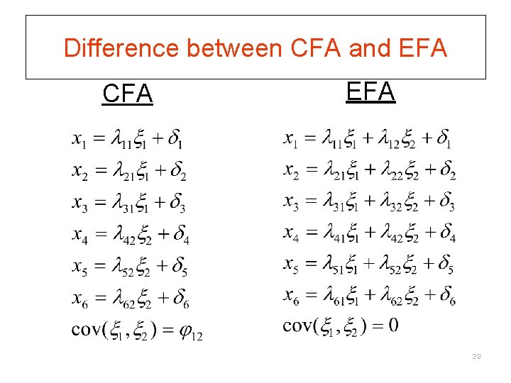 Difference between CFA and EFA CFA EFA 39 