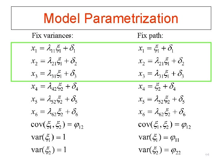 Model Parametrization Fix variances: Fix path: 44 