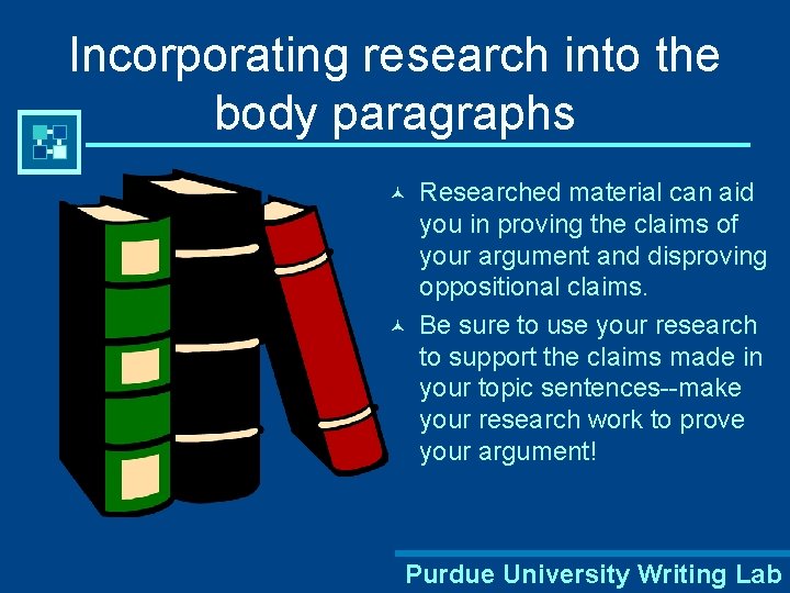 Incorporating research into the body paragraphs © © Researched material can aid you in