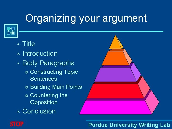Organizing your argument Title © Introduction © Body Paragraphs © Constructing Topic Sentences °