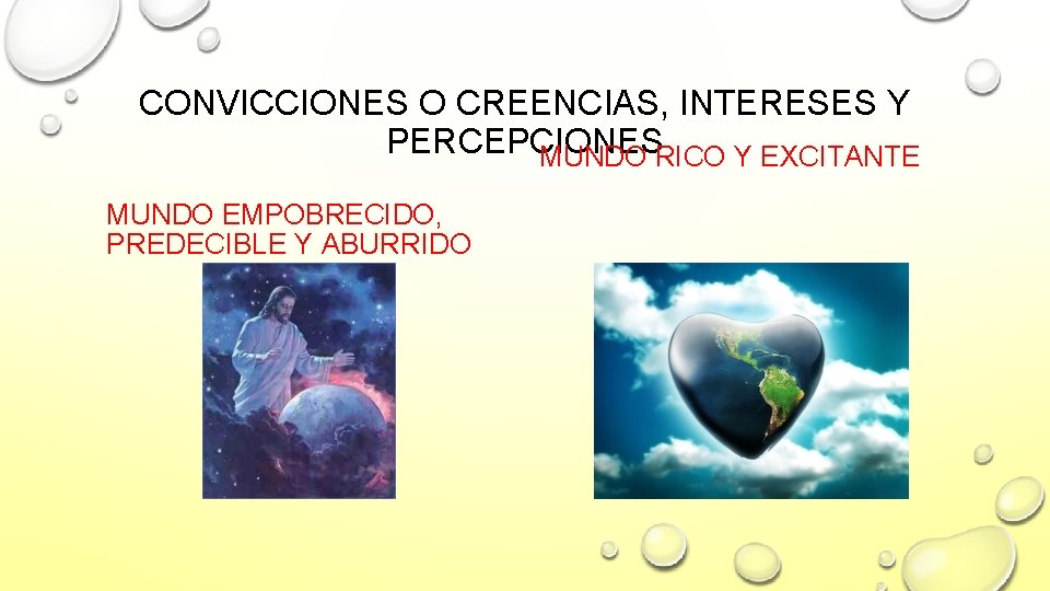 CONVICCIONES O CREENCIAS, INTERESES Y PERCEPCIONES MUNDO RICO Y EXCITANTE MUNDO EMPOBRECIDO, PREDECIBLE Y