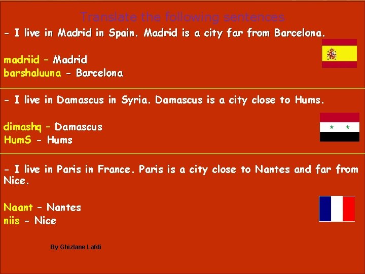 Translate the following sentences - I live in Madrid in Spain. Madrid is a