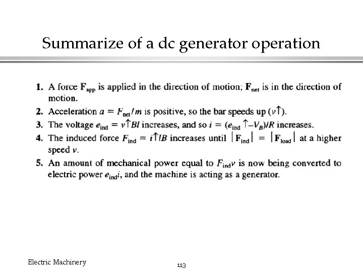 Summarize of a dc generator operation Electric Machinery 113 