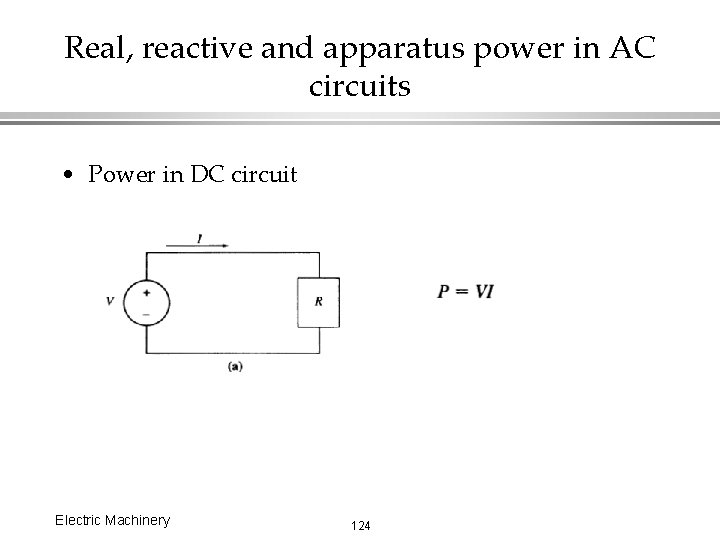 Real, reactive and apparatus power in AC circuits • Power in DC circuit Electric