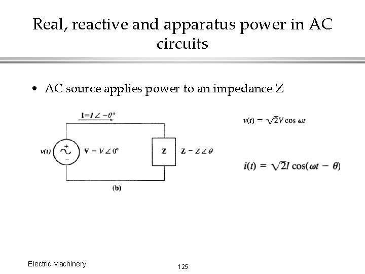 Real, reactive and apparatus power in AC circuits • AC source applies power to