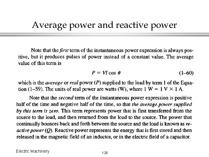 Average power and reactive power Electric Machinery 128 