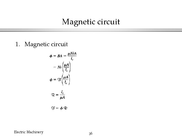 Magnetic circuit 1. Magnetic circuit Electric Machinery 36 