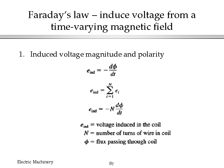 Faraday’s law – induce voltage from a time-varying magnetic field 1. Induced voltage magnitude