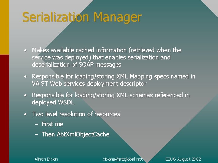 Serialization Manager • Makes available cached information (retrieved when the service was deployed) that