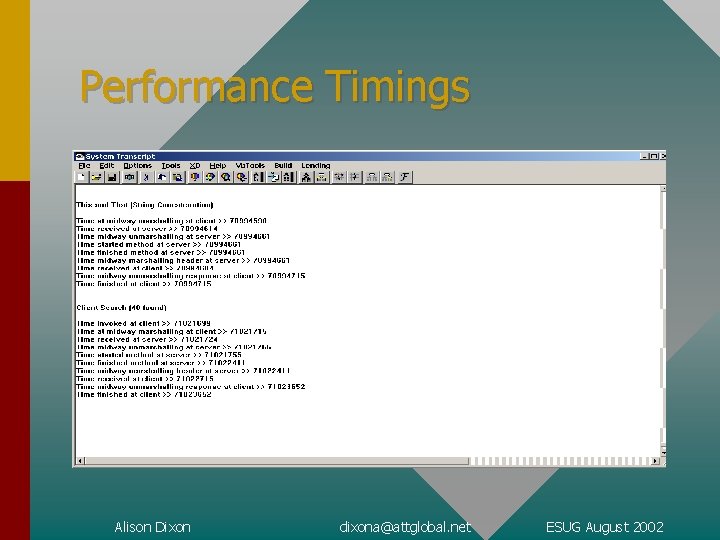 Performance Timings Alison Dixon dixona@attglobal. net ESUG August 2002 