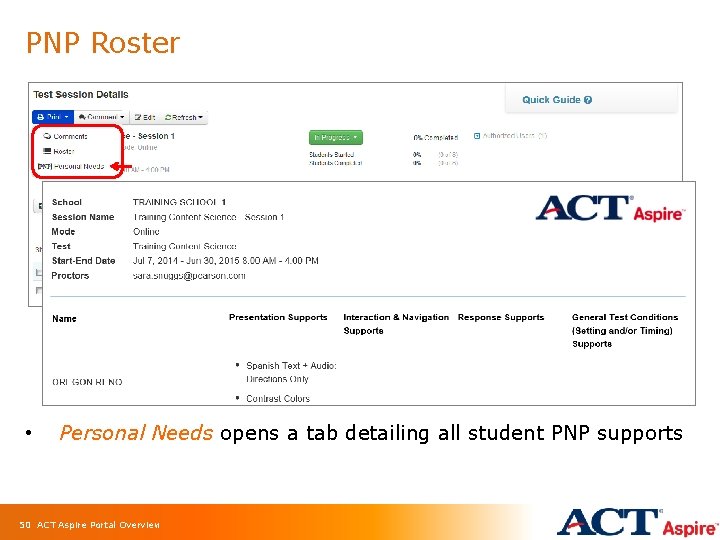 PNP Roster • Personal Needs opens a tab detailing all student PNP supports 50