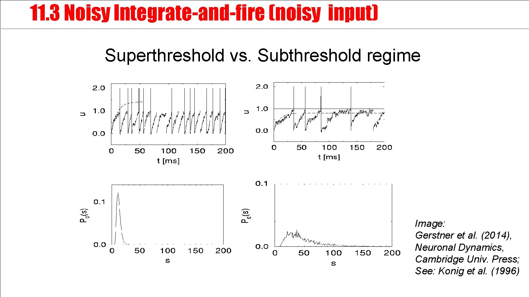 11. 3 Noisy Integrate-and-fire (noisy input) Superthreshold vs. Subthreshold regime Image: Gerstner et al.