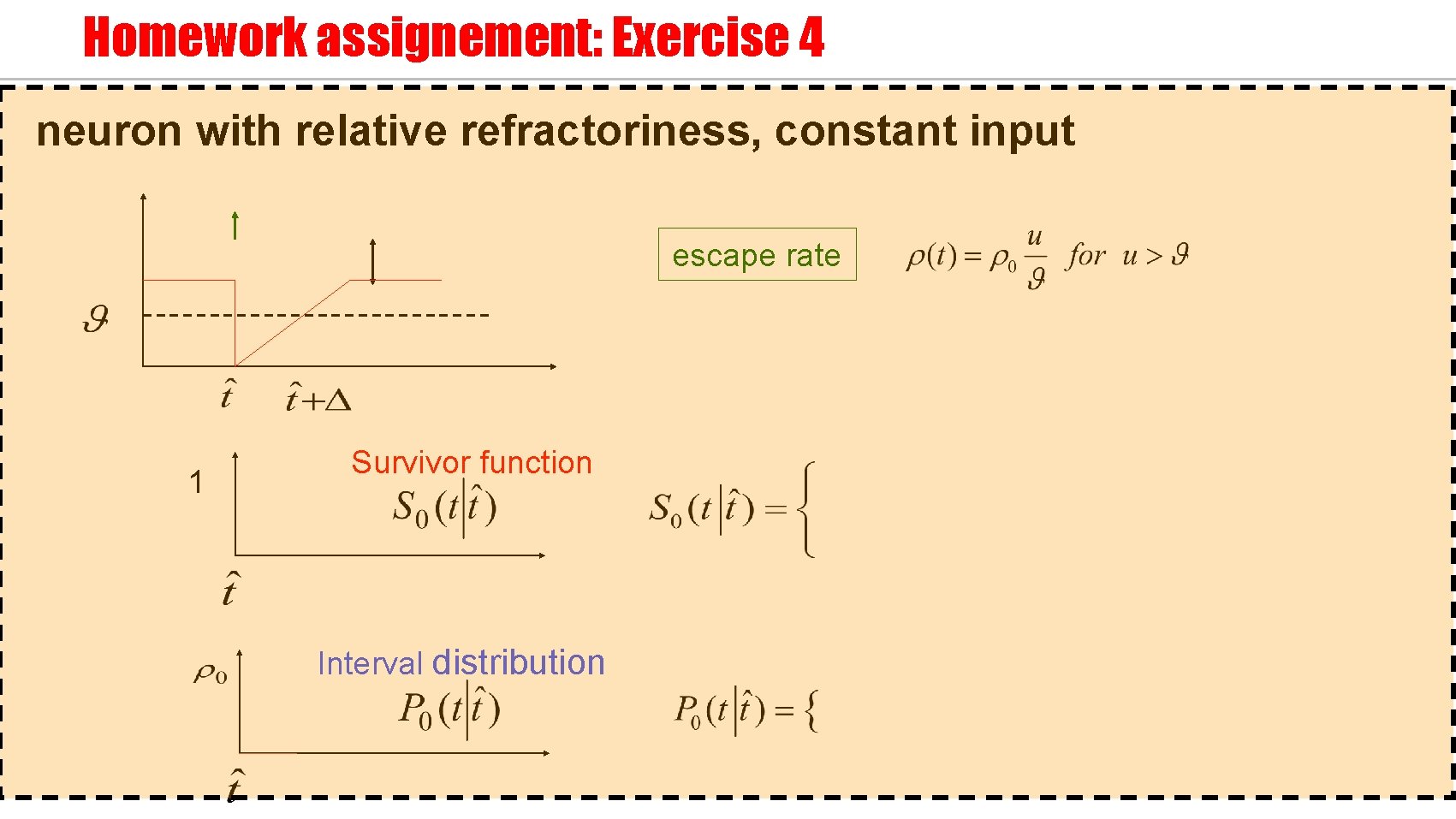 Homework assignement: Exercise 4 neuron with relative refractoriness, constant input escape rate 1 Survivor