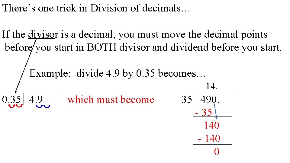 There’s one trick in Division of decimals… If the divisor is a decimal, you
