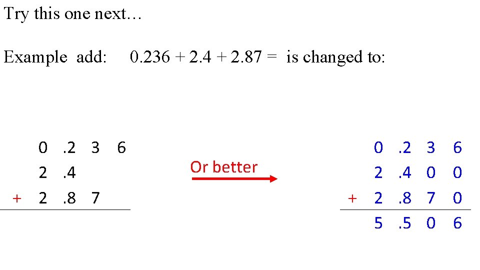 Try this one next… Example add: 0. 2 3 6 2. 4 + 2.