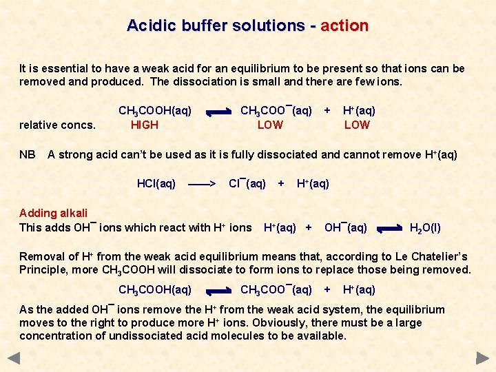 Acidic buffer solutions - action It is essential to have a weak acid for