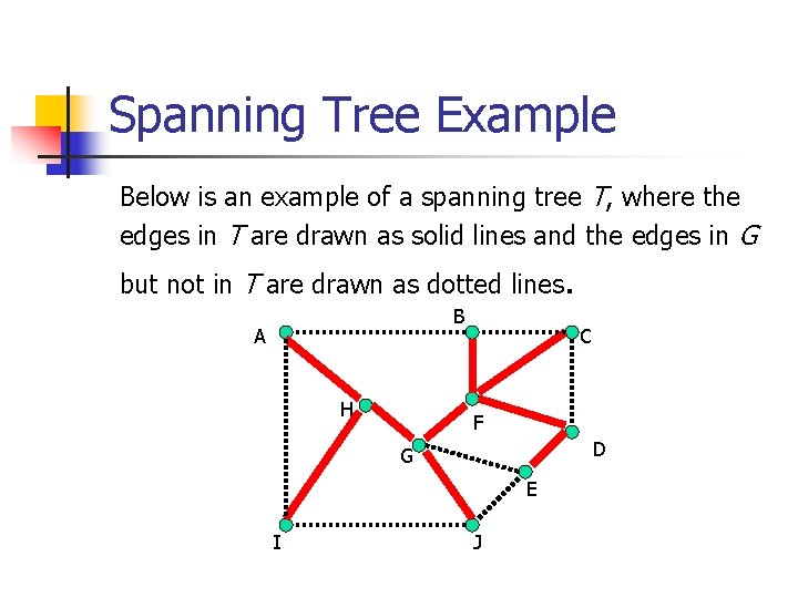 Spanning Tree Example Below is an example of a spanning tree T, where the