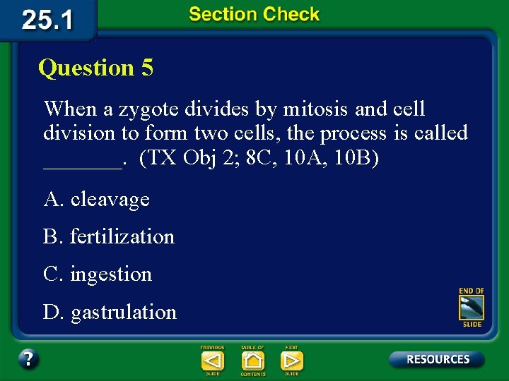 Question 5 When a zygote divides by mitosis and cell division to form two