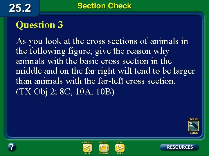 Question 3 As you look at the cross sections of animals in the following