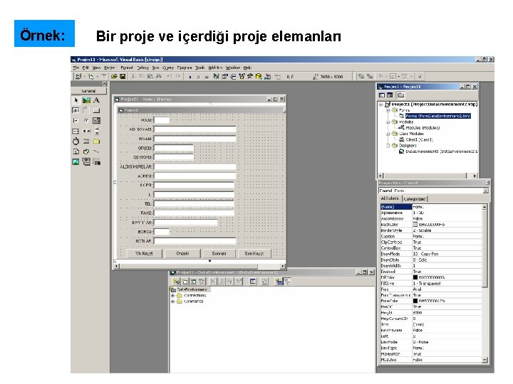 Örnek: Bir proje ve içerdiği proje elemanları 