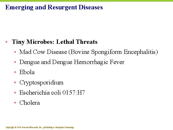 Emerging and Resurgent Diseases • Tiny Microbes: Lethal Threats • Mad Cow Disease (Bovine