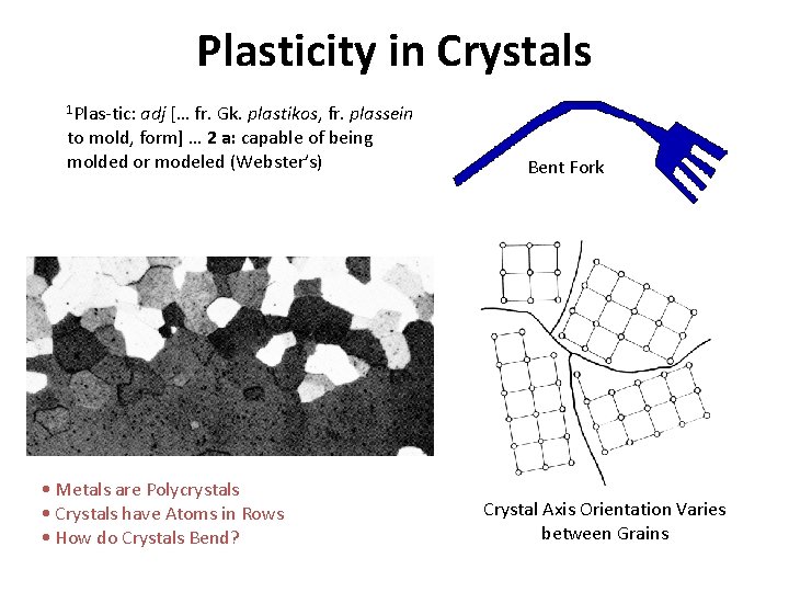 Plasticity in Crystals 1 Plas-tic: adj [… fr. Gk. plastikos, fr. plassein to mold,