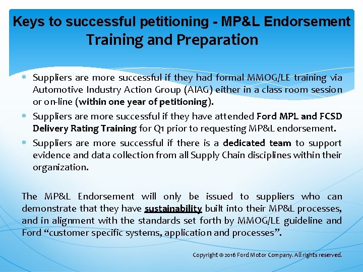 Keys to successful petitioning - MP&L Endorsement Training and Preparation Suppliers are more Keys to successful petitioning - MP&L Endorsement Training and Preparation Suppliers are more
