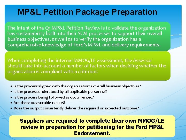MP&L Petition Package Preparation The intent of the Q 1 MP&L Petition Review is MP&L Petition Package Preparation The intent of the Q 1 MP&L Petition Review is
