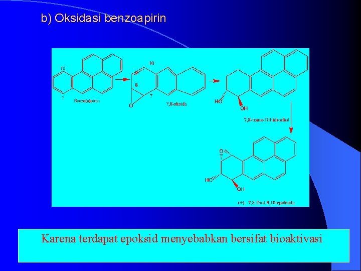 b) Oksidasi benzoapirin Karena terdapat epoksid menyebabkan bersifat bioaktivasi 