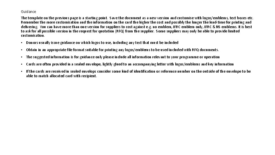 Guidance The template on the previous page is a starting point. Save the document