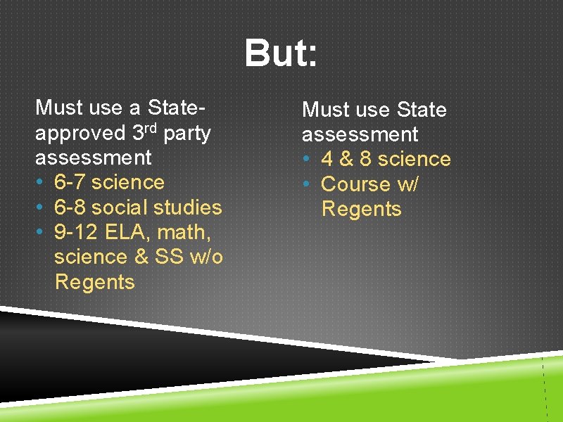 But: Must use a Stateapproved 3 rd party assessment • 6 -7 science •