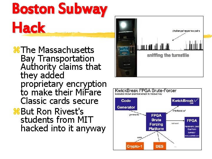 Boston Subway Hack z. The Massachusetts Bay Transportation Authority claims that they added proprietary