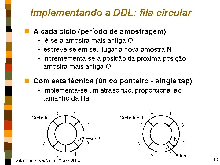 Implementando a DDL: fila circular n A cada ciclo (período de amostragem) • lê-se