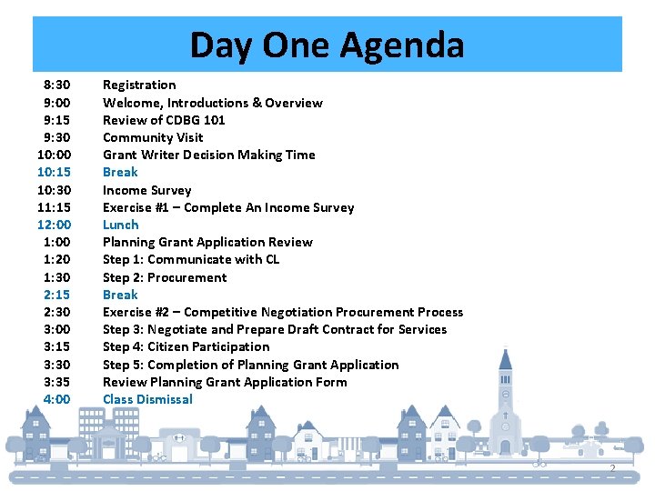 Day One Agenda 8: 30 9: 00 9: 15 9: 30 10: 00 10: