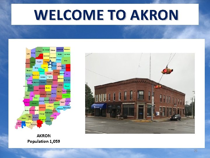 WELCOME TO AKRON Population 1, 059 25 