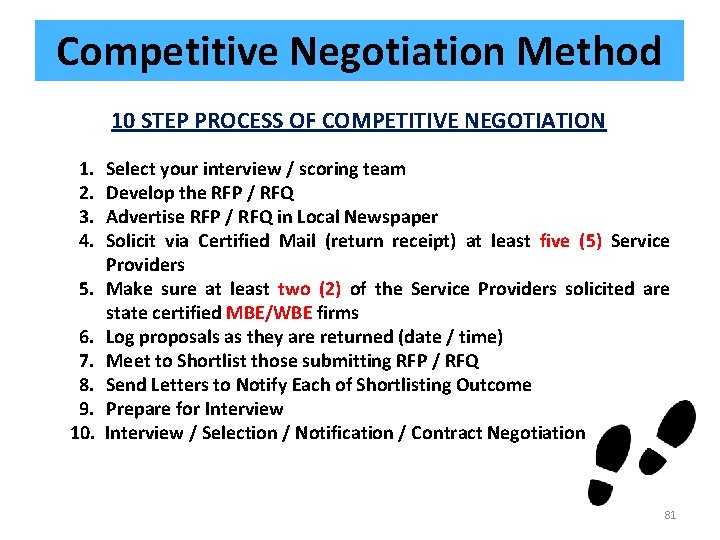 Competitive Negotiation Method 10 STEP PROCESS OF COMPETITIVE NEGOTIATION 1. 2. 3. 4. 5.