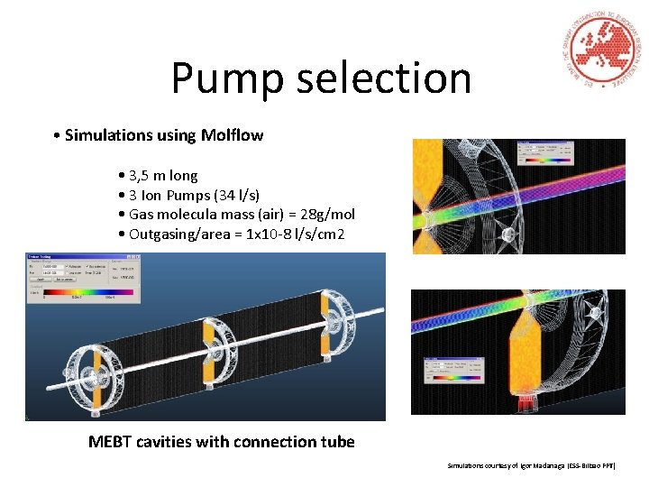 Pump selection • Simulations using Molflow • 3, 5 m long • 3 Ion