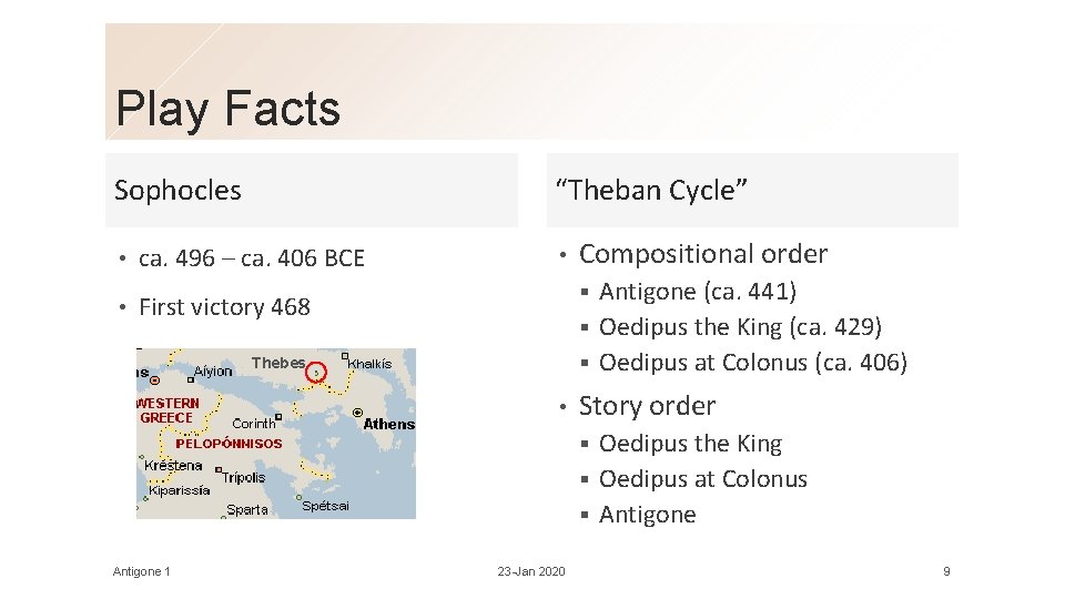 Play Facts Sophocles “Theban Cycle” • ca. 496 – ca. 406 BCE • First