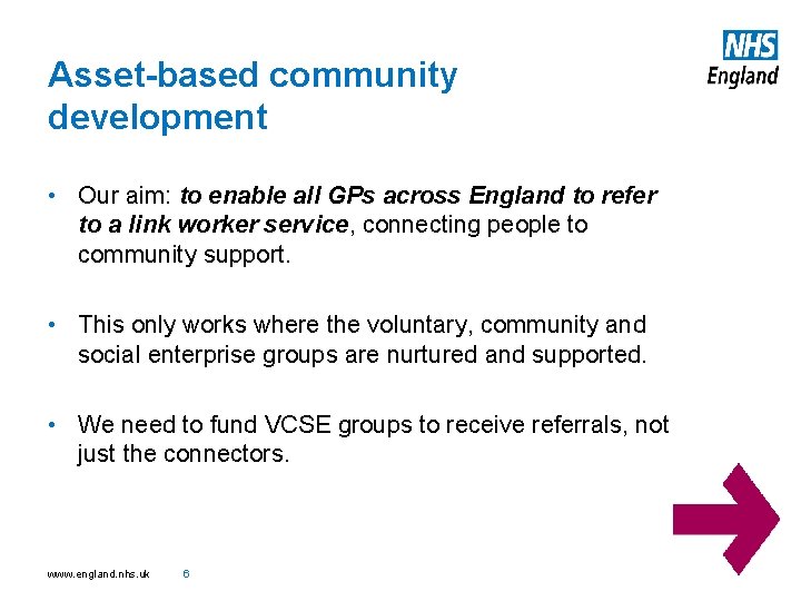 Asset-based community development • Our aim: to enable all GPs across England to refer