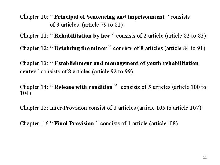 Chapter 10: “ Principal of Sentencing and imprisonment ” consists of 3 articles (article